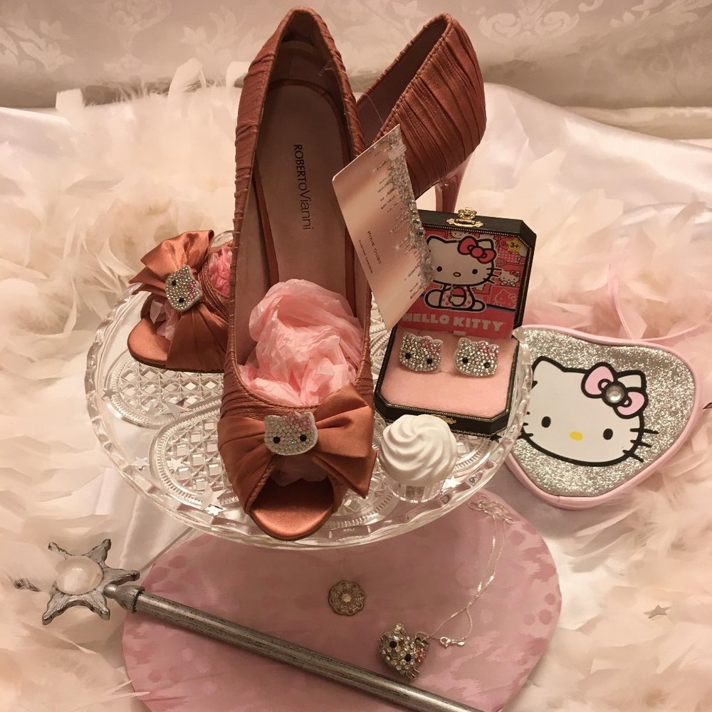 COPY - ADORABLE brand new peep toes with hello kitty crystals and matching eari…